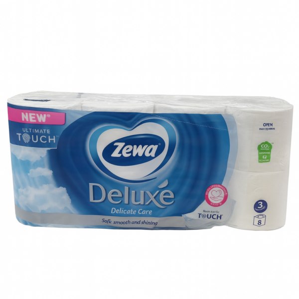Hârtie igienică Zewa Deluxe Delicate Care, 3 straturi, 8 role – ultra fină, moale și rezistentă