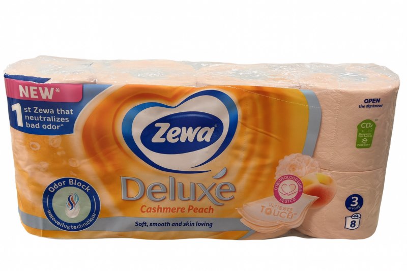 Hârtie igienică Zewa Deluxe Cashmere Peach, 3 straturi, 8 role – ultra moale & parfumată